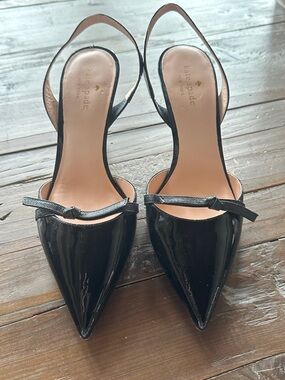kate spade Black Patent Pointed Toe Slingback Pumps with Bow